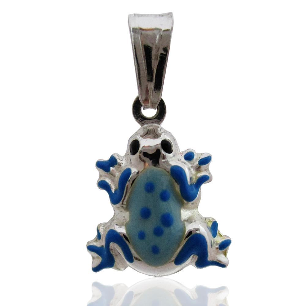 Ciondolo rana mm 17x14 in argento titolo 925 smaltato a fuoco celeste-blu