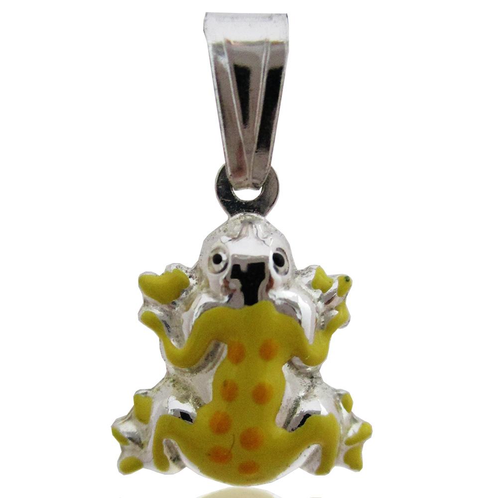 Ciondolo rana mm 17x14 in argento titolo 925 smaltato a fuoco giallo a pois