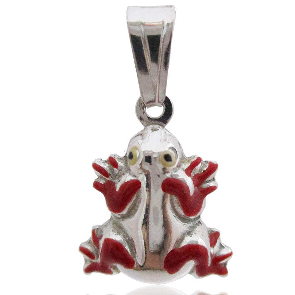 Ciondolo rana mm 17x14 in argento titolo 925 smaltato a fuoco rosso