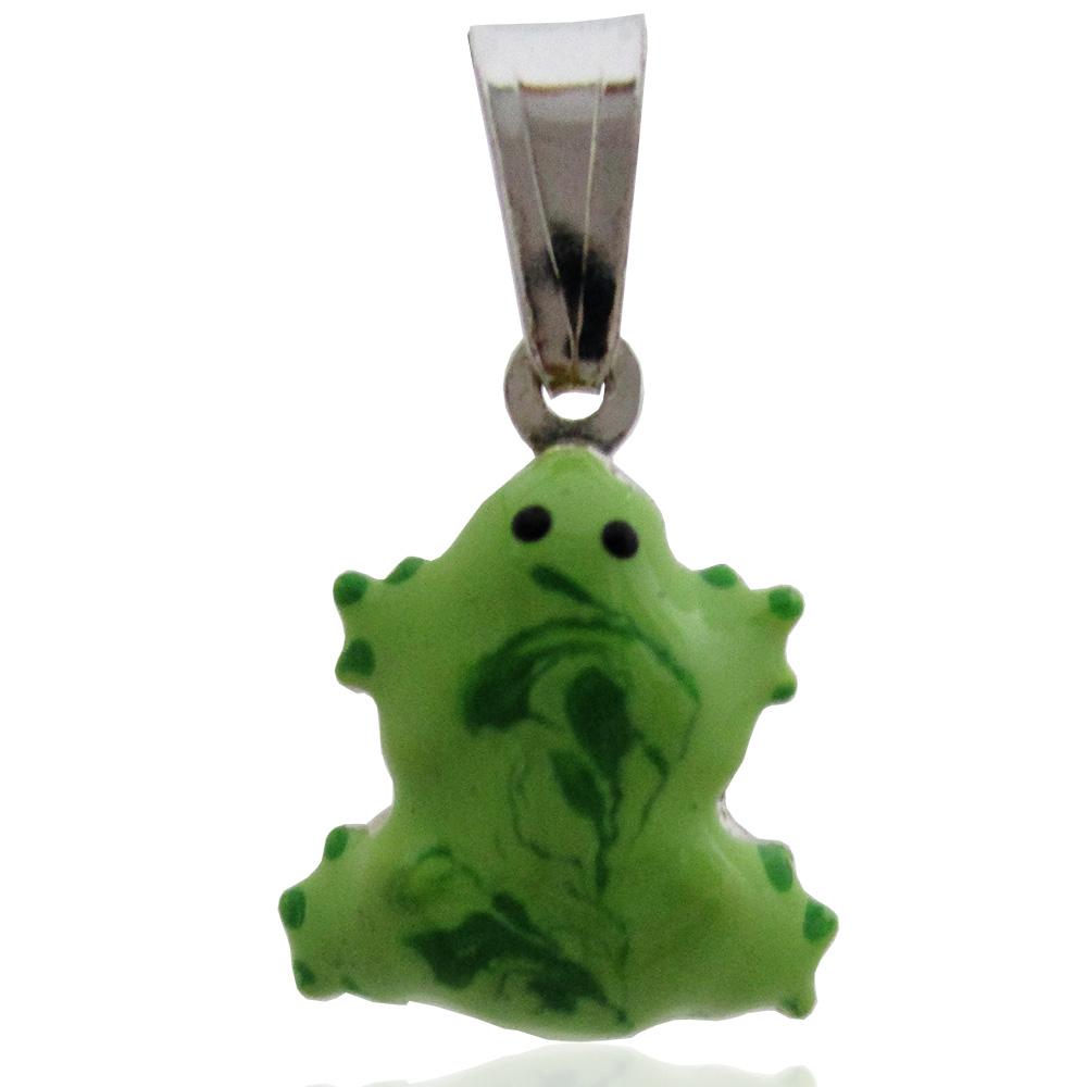 Ciondolo rana mm 17x14 in argento titolo 925 smaltato a fuoco verde