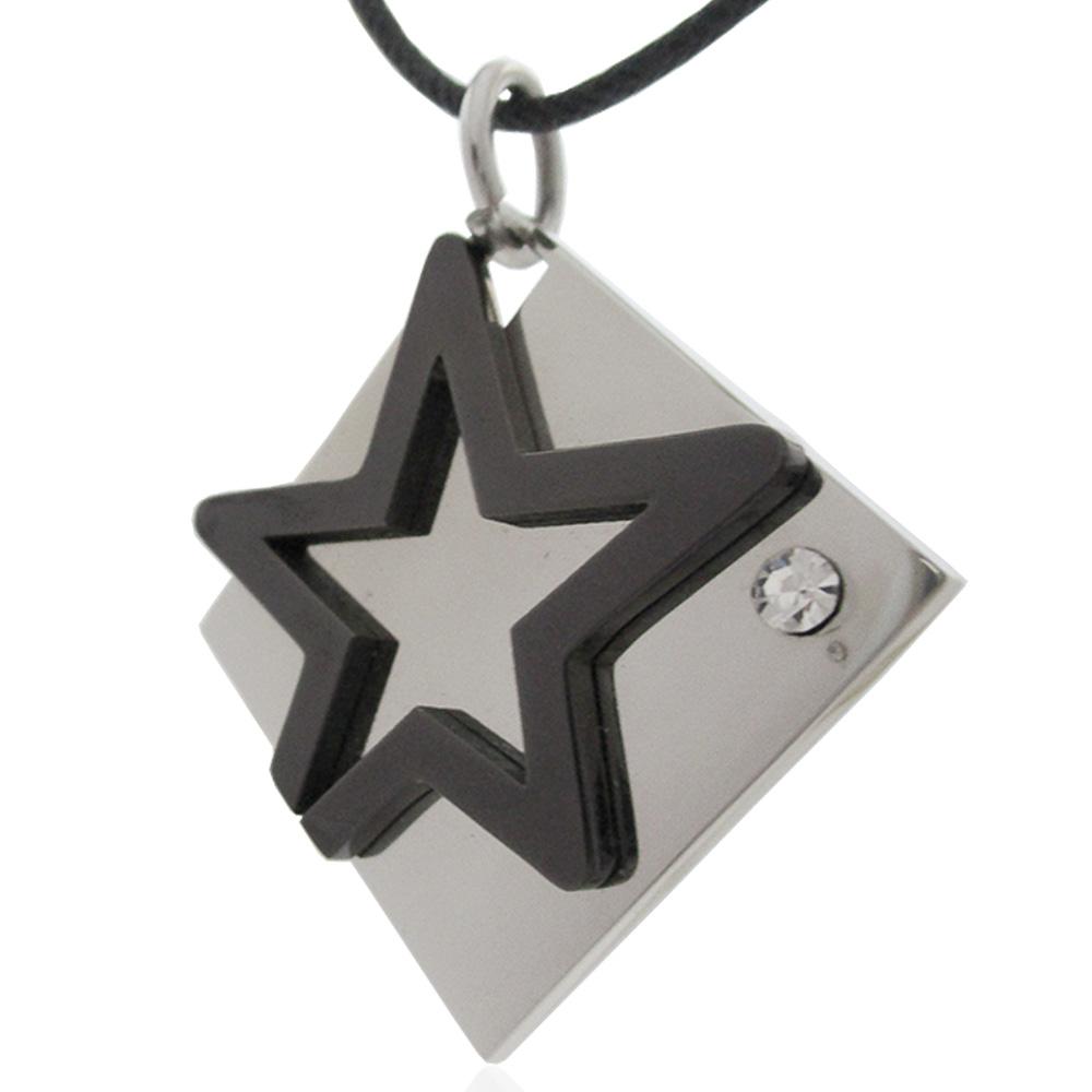 Ciondolo rombo mm 38 da personalizzare in acciaio lucido con strass bianco e stella centrale placcato rutenio