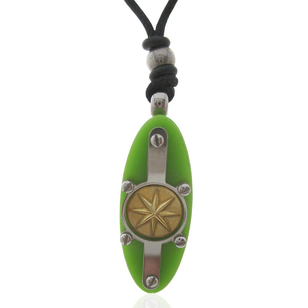 Ciondolo rosa dei venti mm 35x12 in oro giallo 18 kt plexi e acciaio con collana in cuoio - personalizzabile -
