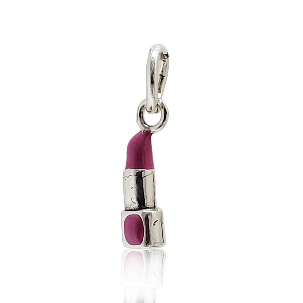 Ciondolo rossetto lilla mm 18x5 in argento microfuso brunito 800 smaltato