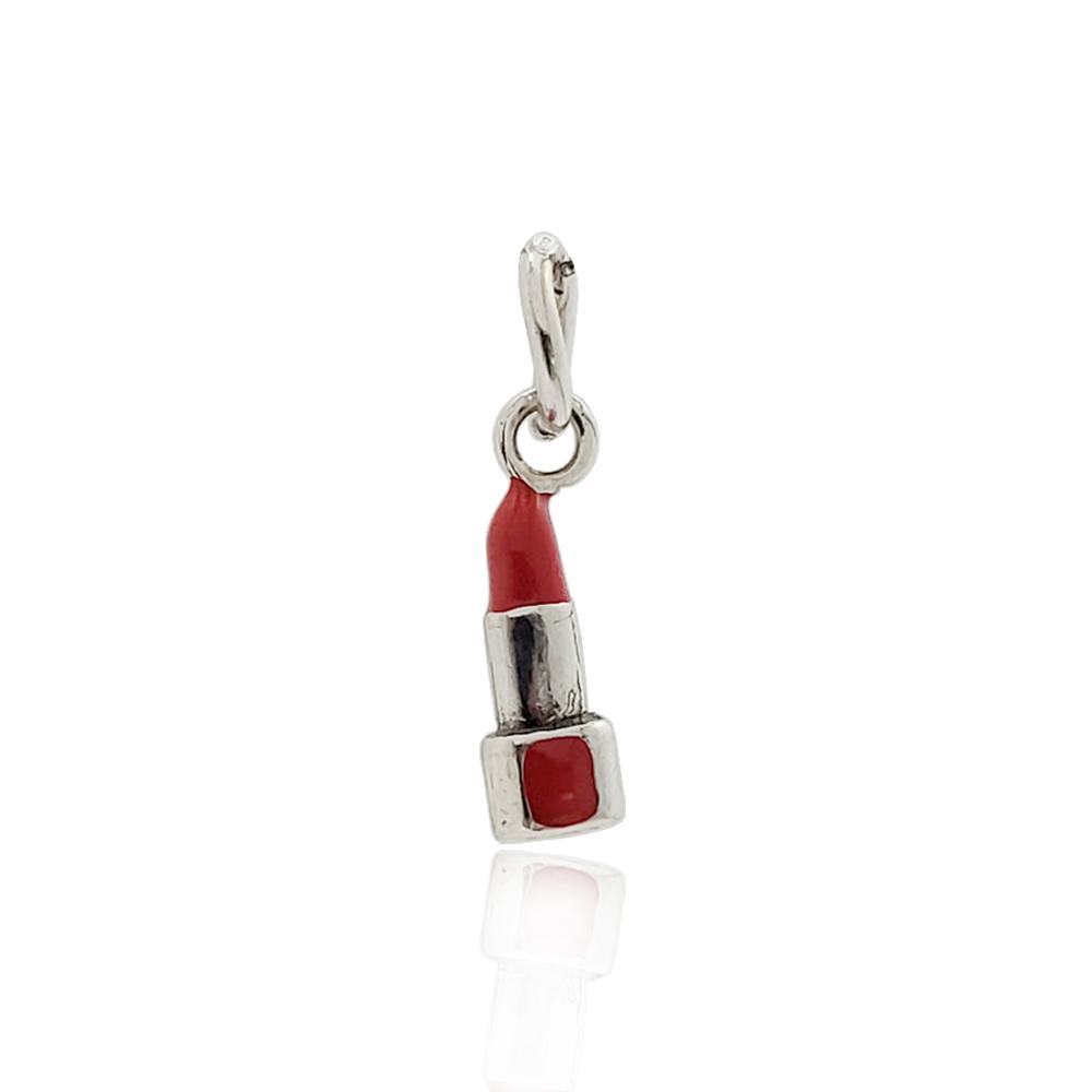 Ciondolo rossetto rosso mm 18x5 in argento microfuso brunito 800 smaltato