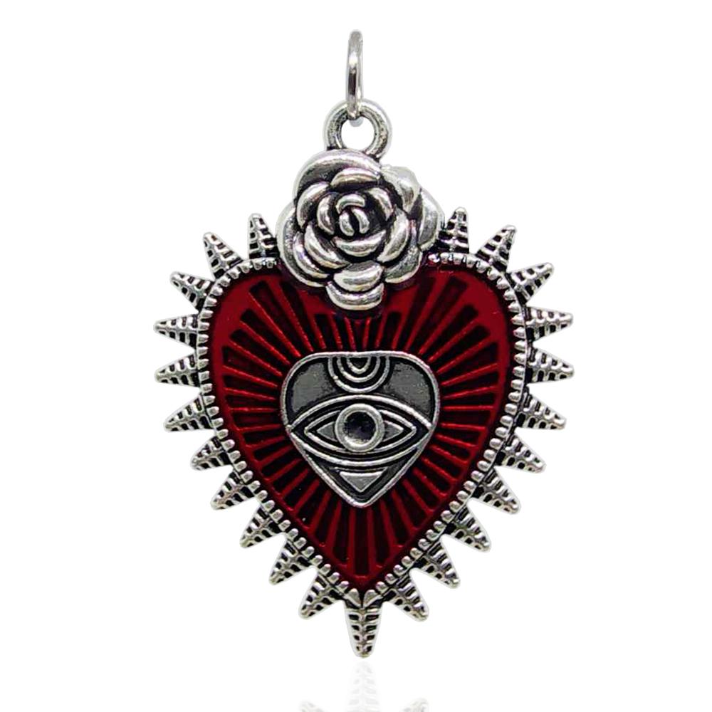 Ciondolo sacro cuore con rosa ed occhio in acciaio mm 38x29