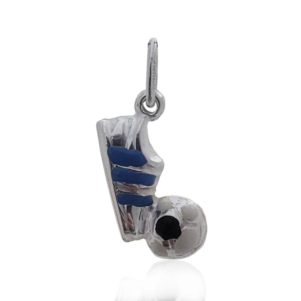 Ciondolo scarpetta con pallone mm 20x10 in argento 925 con smalto azzurro