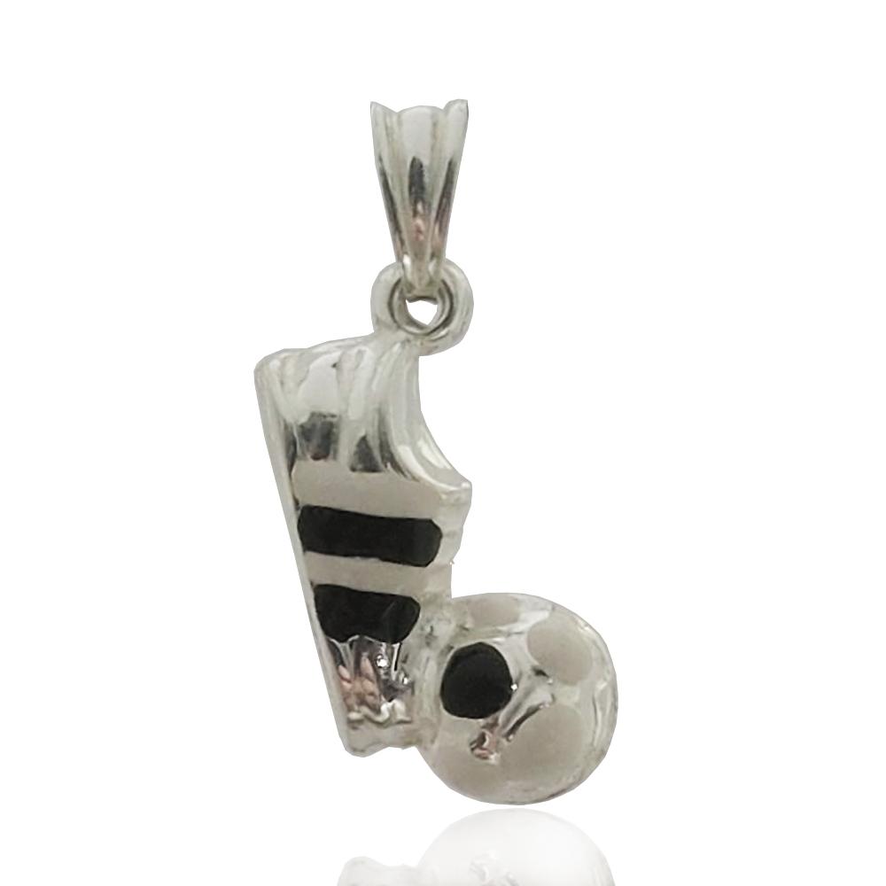 Ciondolo scarpetta con pallone mm 20x10 in argento 925 con smalto bianco-nero