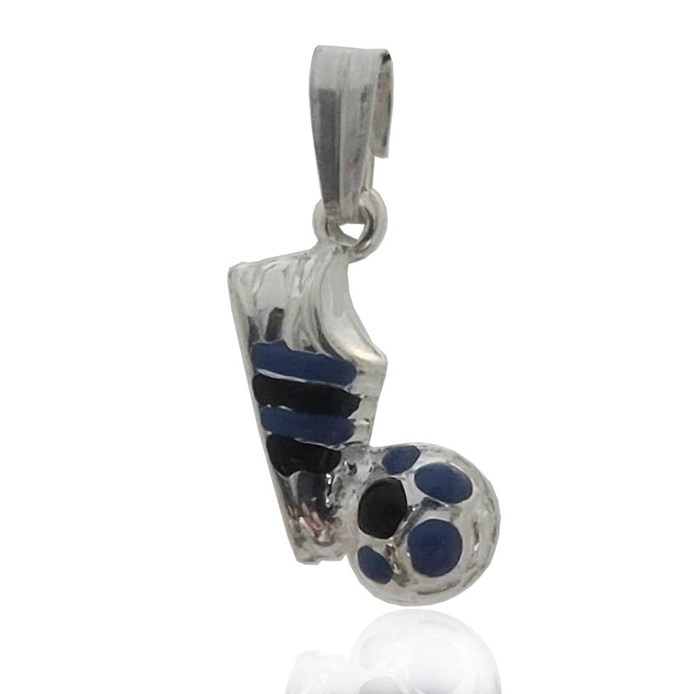Ciondolo scarpetta con pallone mm 20x10 in argento 925 con smalto nero-azzurro