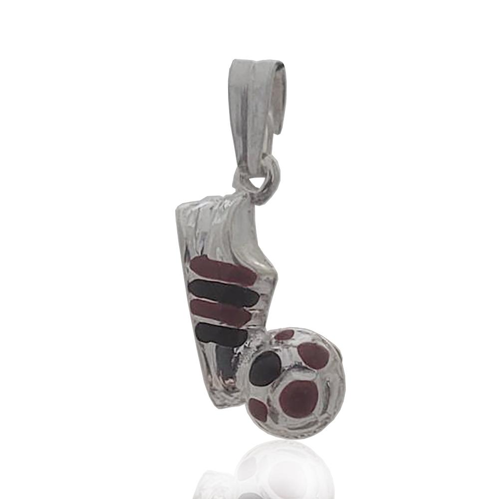 Ciondolo scarpetta con pallone mm 20x10 in argento 925 con smalto rosso-nero
