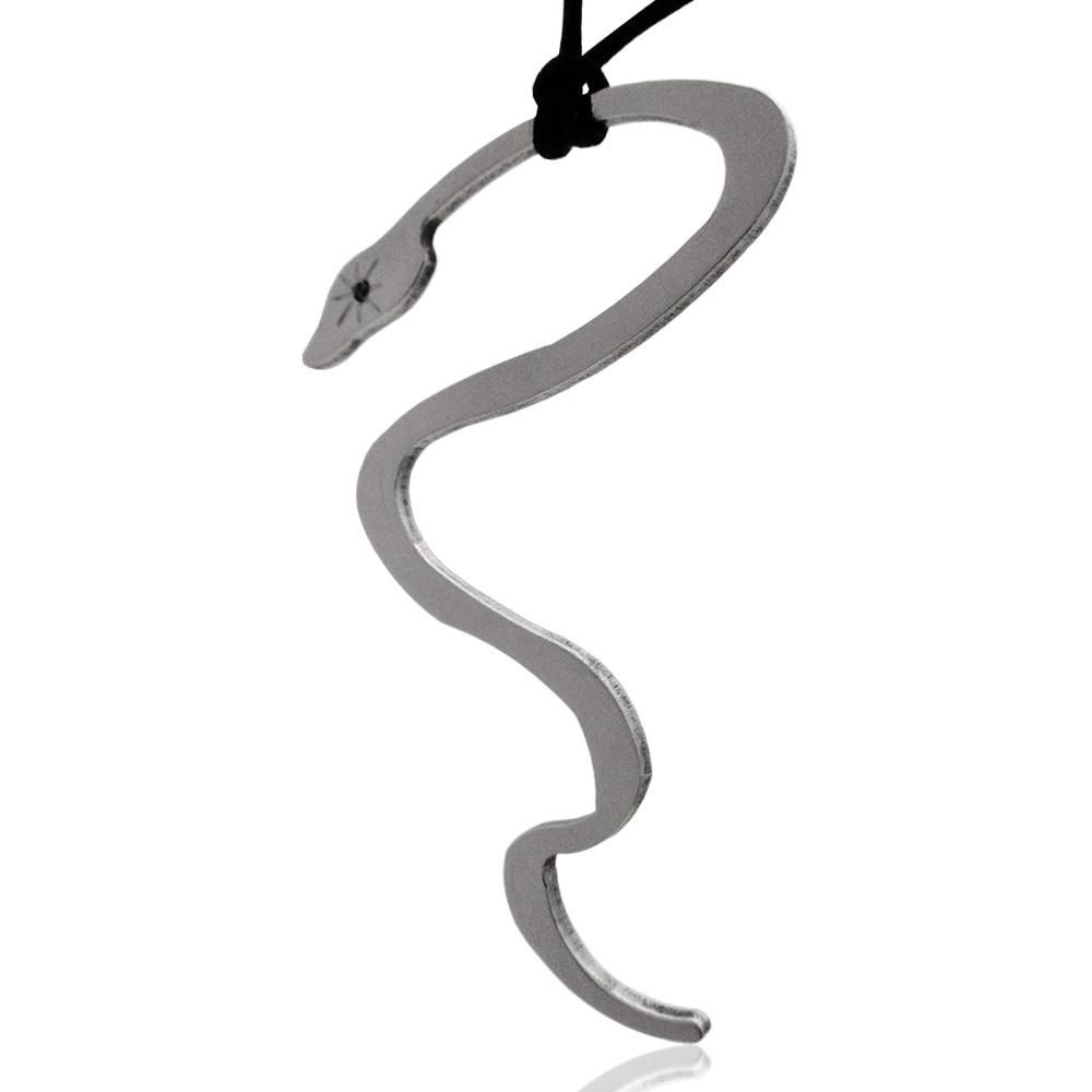 Ciondolo serpente mm 54x35 in acciaio lucido anallergico con collana in seta cerata
