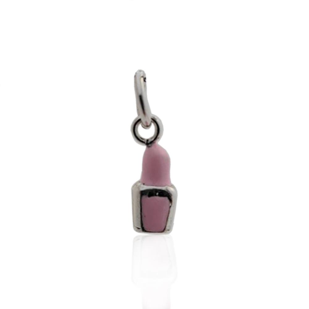 Ciondolo smalto per unghie rosa mm 17x6 in argento brunito 800 e smaltato