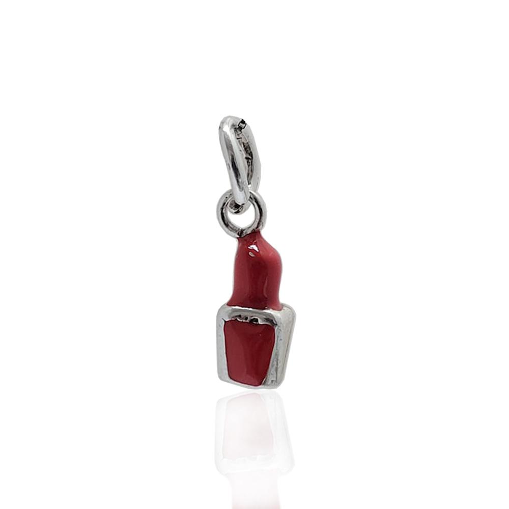 Ciondolo smalto per unghie rosso mm 17x6 in argento brunito 800 e smaltato