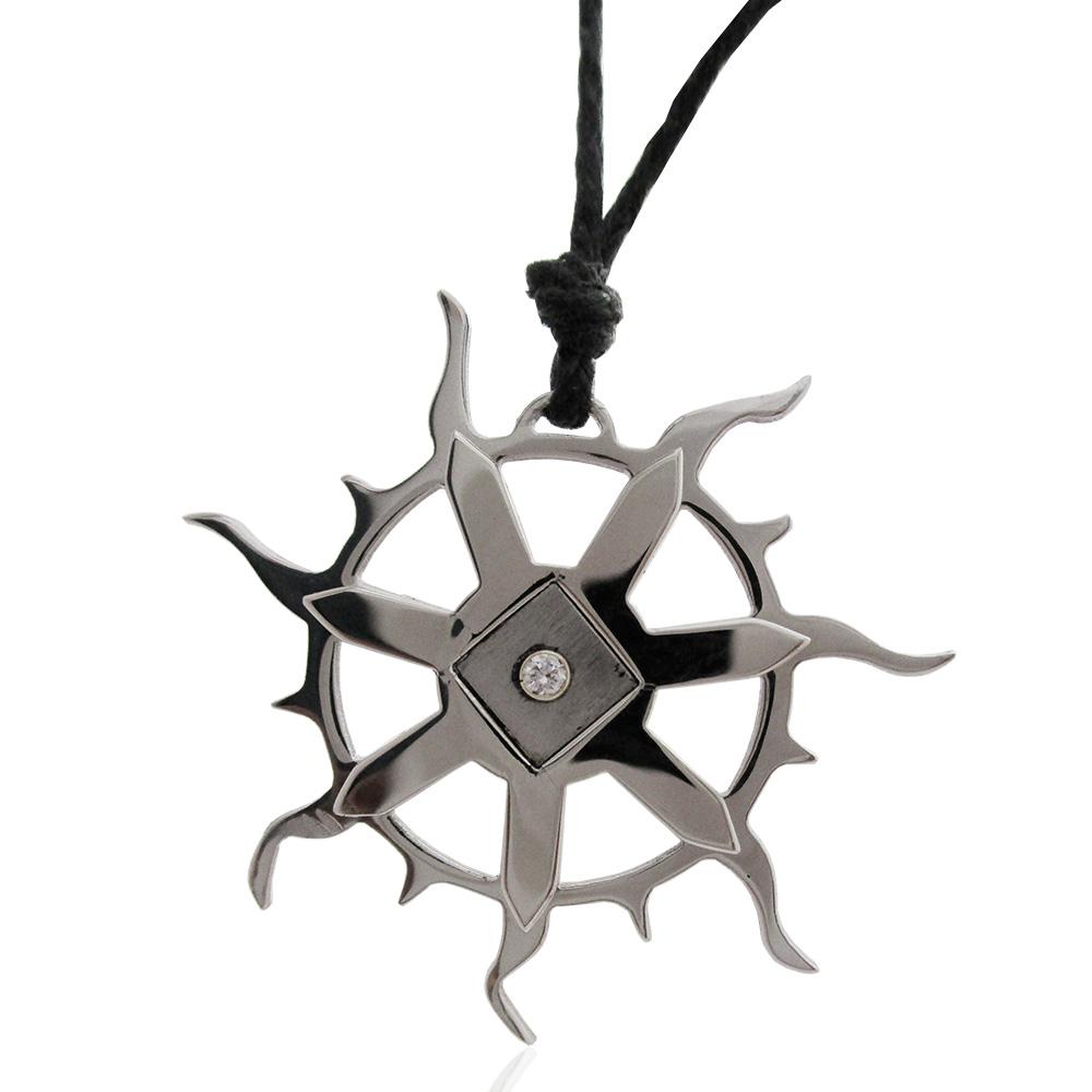 Ciondolo sole mm 35 in acciaio anallergico con zircone centrale bianco