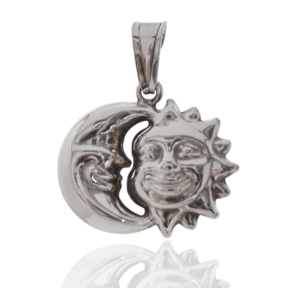 Ciondolo accoppiato sole-luna in argento 925 rodiato mm 21x23