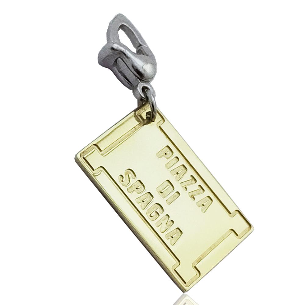 Ciondolo strada famosa piazza di spagna in argento 925 placcato oro con gancio rodiato