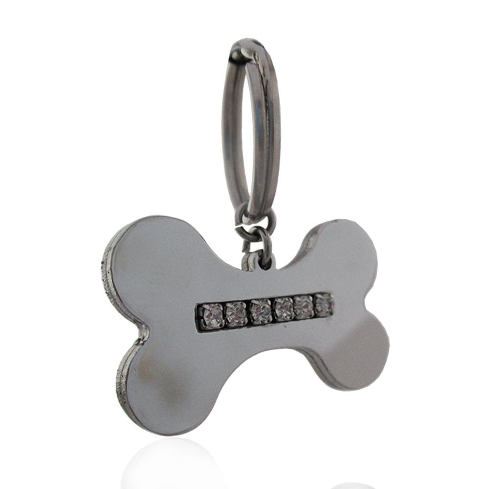 Ciondolo targhetta osso da personalizzare in acciaio lucido-satinato mm 29x18 con strass