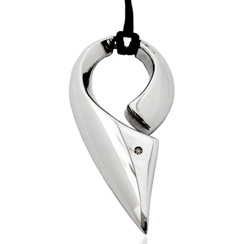 Ciondolo tribale horn mm 44x20 in acciaio lucido inossidabile con diamante naturale