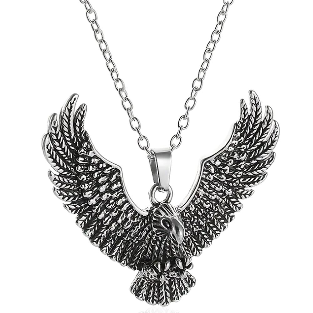 Collana a maglia rolo' cm 50-55 con aquila reale mm 50x40 in acciaio brunito