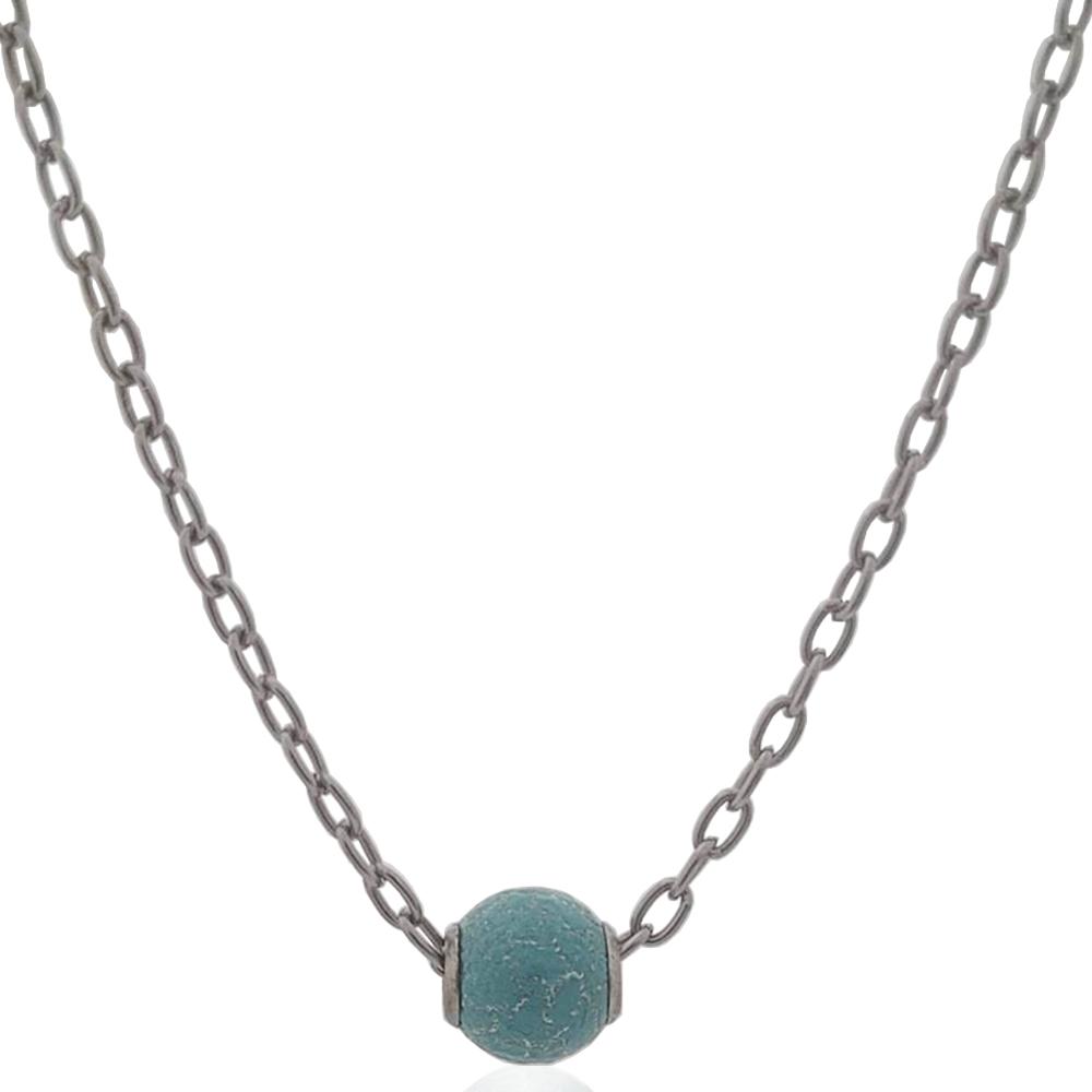 Collana napoli a maglia rolo' cm 50 con sfera azzurra mm 14