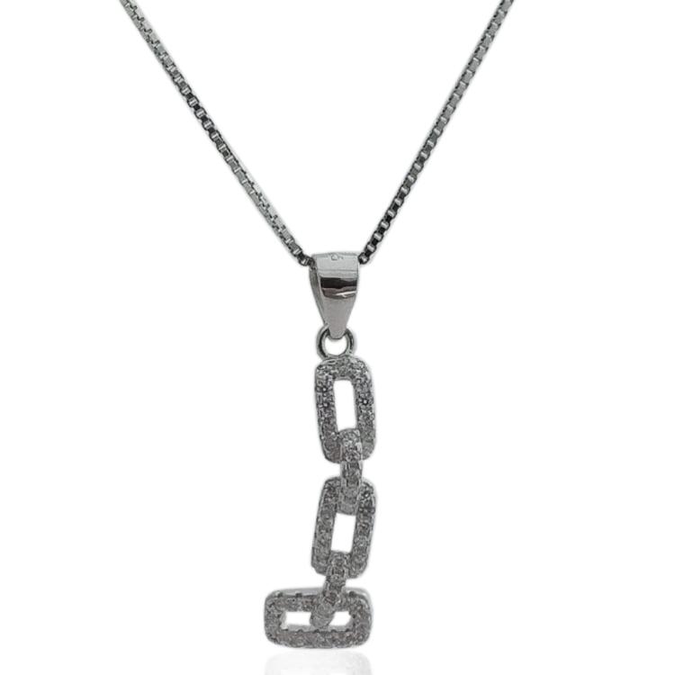 Collana a maglia veneziana con ciondolo catena in argento 925 rodiato con zirconi bianchi