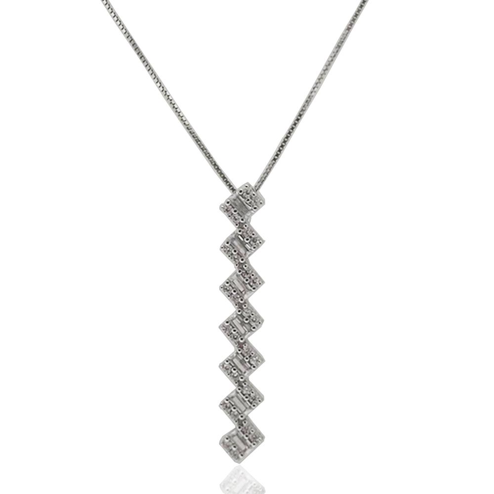 Collana rombo in argento 925 rodiato con pendente mm 41 con zirconi bianchi