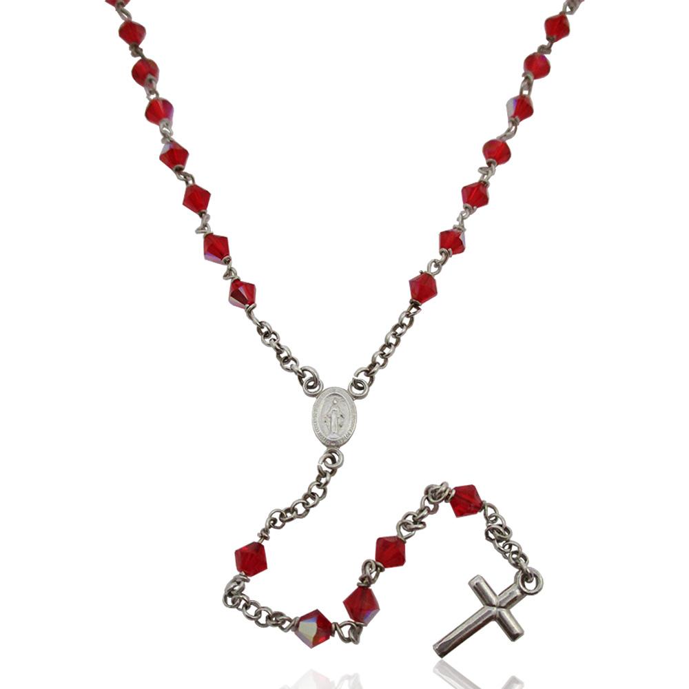 Collana a rosario cm 58 in argento 925 rodiato con cristalli da 4 mm swarovski light siam con riflessi boreale