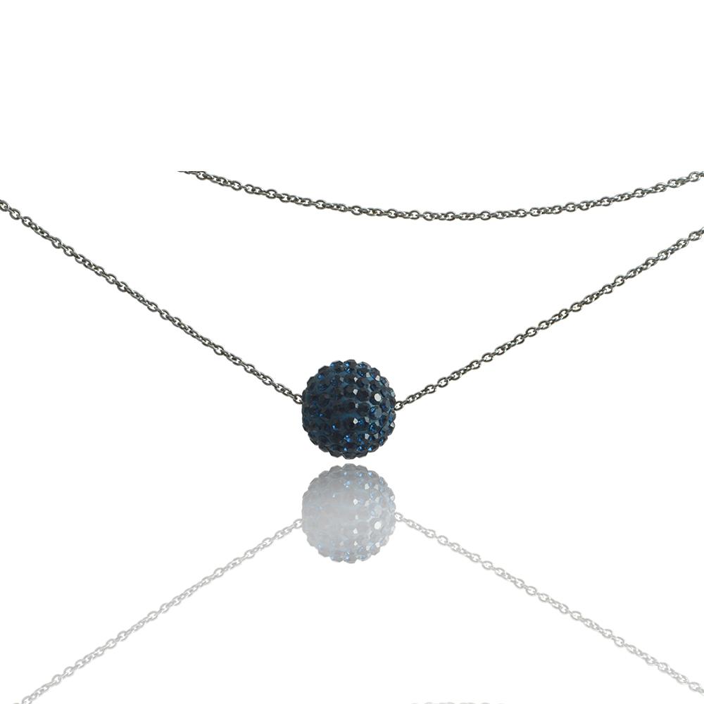 Collana cm 47 in argento rodiato 925 con sfera centrale mm 12 con strass montana
