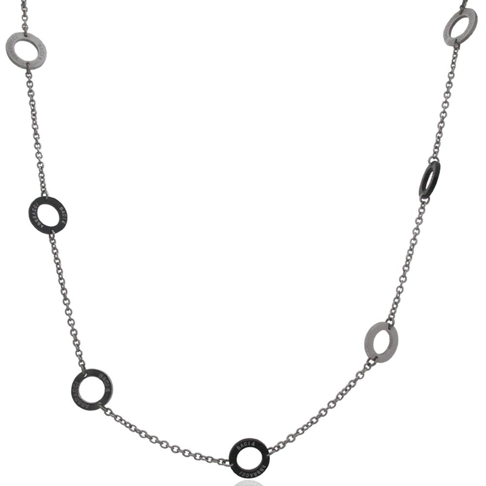 Collana baci&abbracci cm 45 con maglia a catena rolo' con in acciaio con cerchi 14 mm placcati rutenio