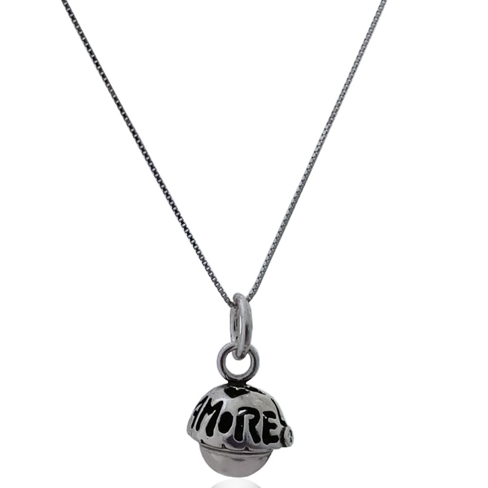 Collana chiama angeli in argento rodiato a maglia veneziana cm 100 con sonaglino mm 13 amore love