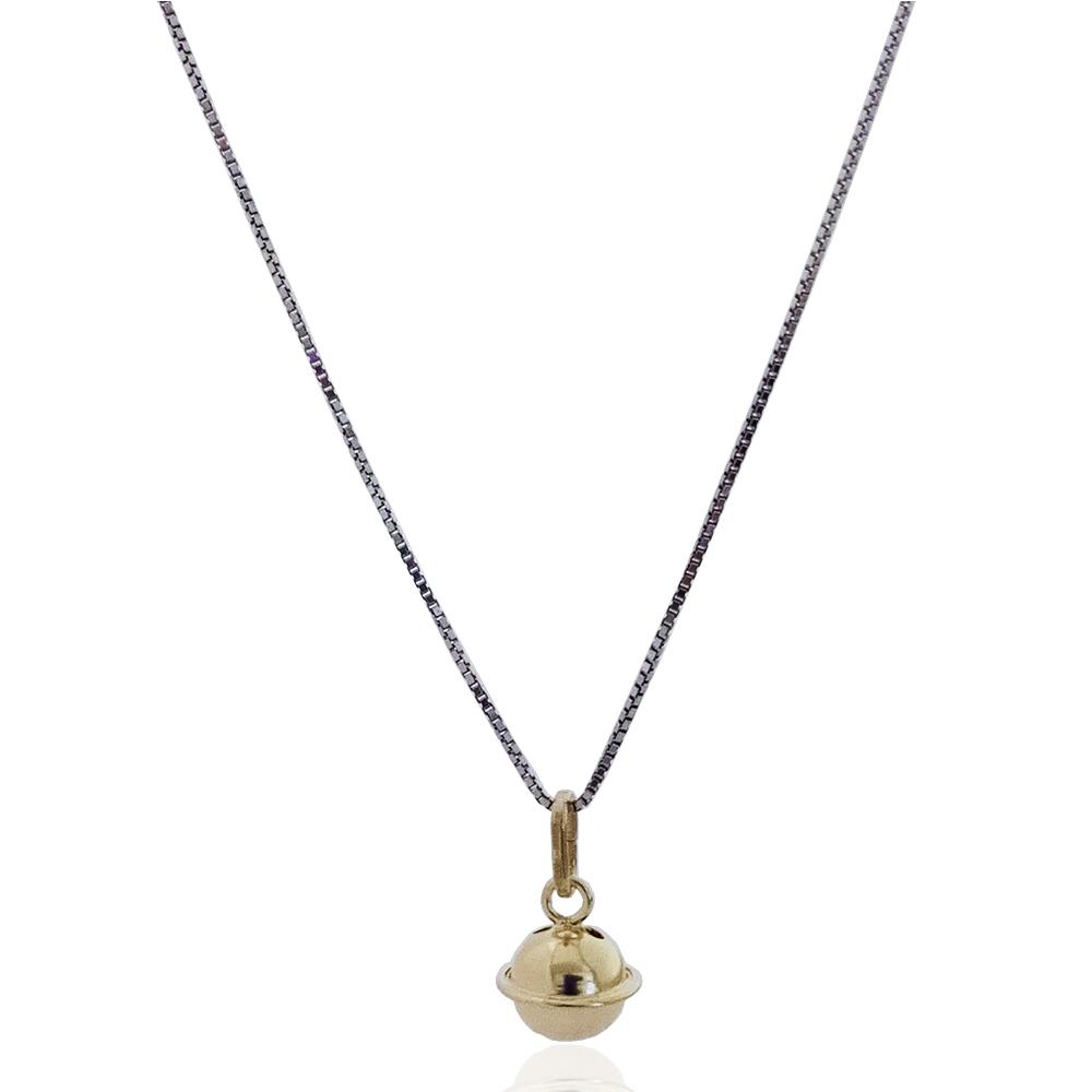 Collana chiama angeli in argento bicolore a maglia veneziana rodiata cm 100 con sonaglino dorato mm 10