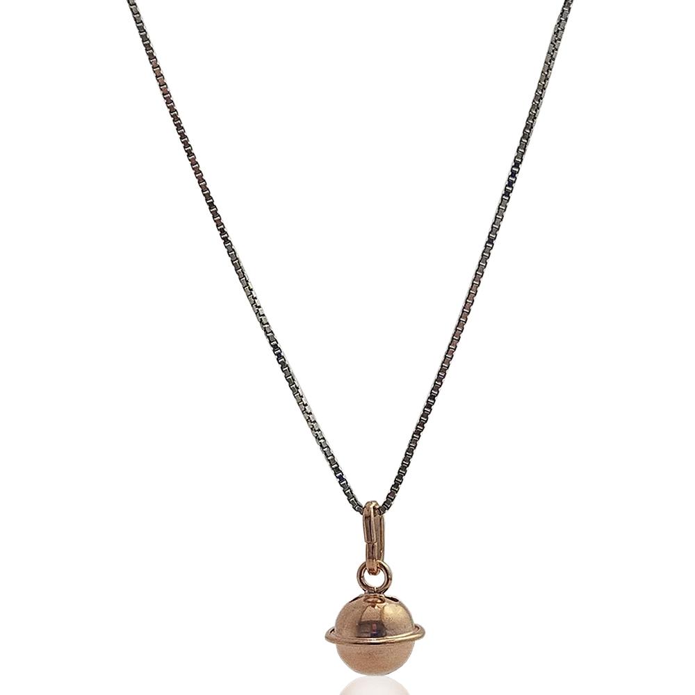 Collana chiama angeli in argento bicolore a maglia veneziana rodiata cm 100 con sonaglino ramato mm 10