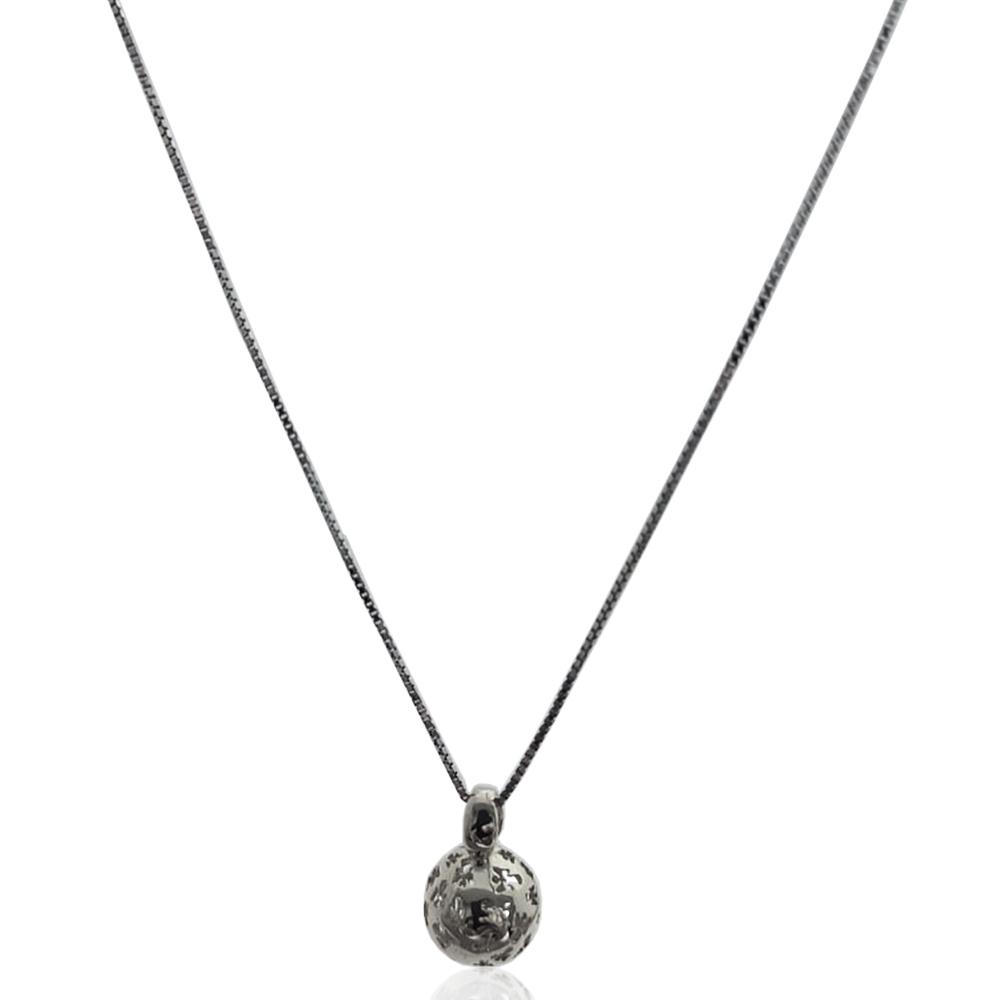 Collana chiama angeli in argento rodiato a maglia veneziana cm 100 con bola traforata mm 11 con angeli