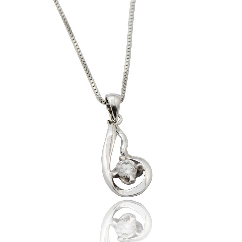 Collier cm 45 in argento 925 rodiato con ciondolo goccia mm 18x9 con zircone centrale di mm 4