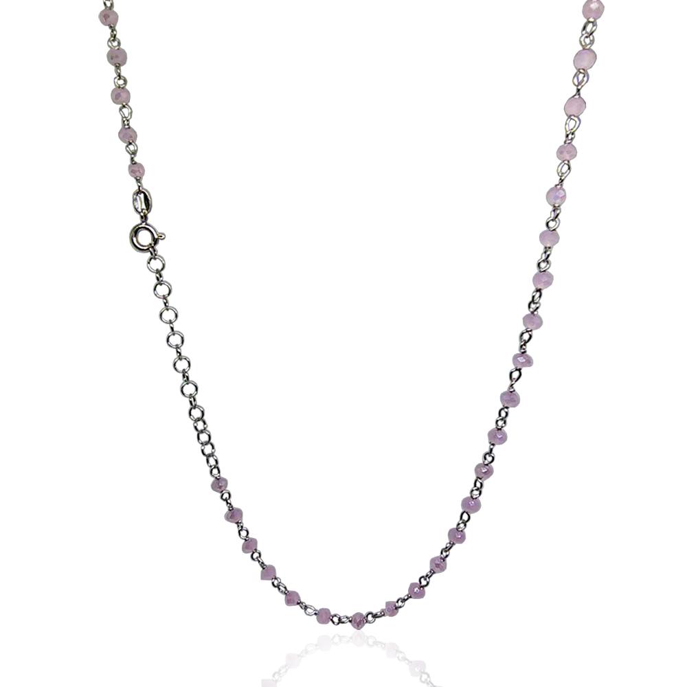 Collana cocker in argento 925 rodiato cm-38-43 con rondelle swarovski light rose