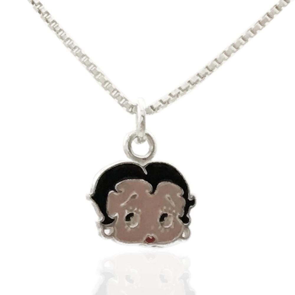 Collana veneta con ciondolo betty boop mm 12x11 in argento 925 smaltato a fuoco