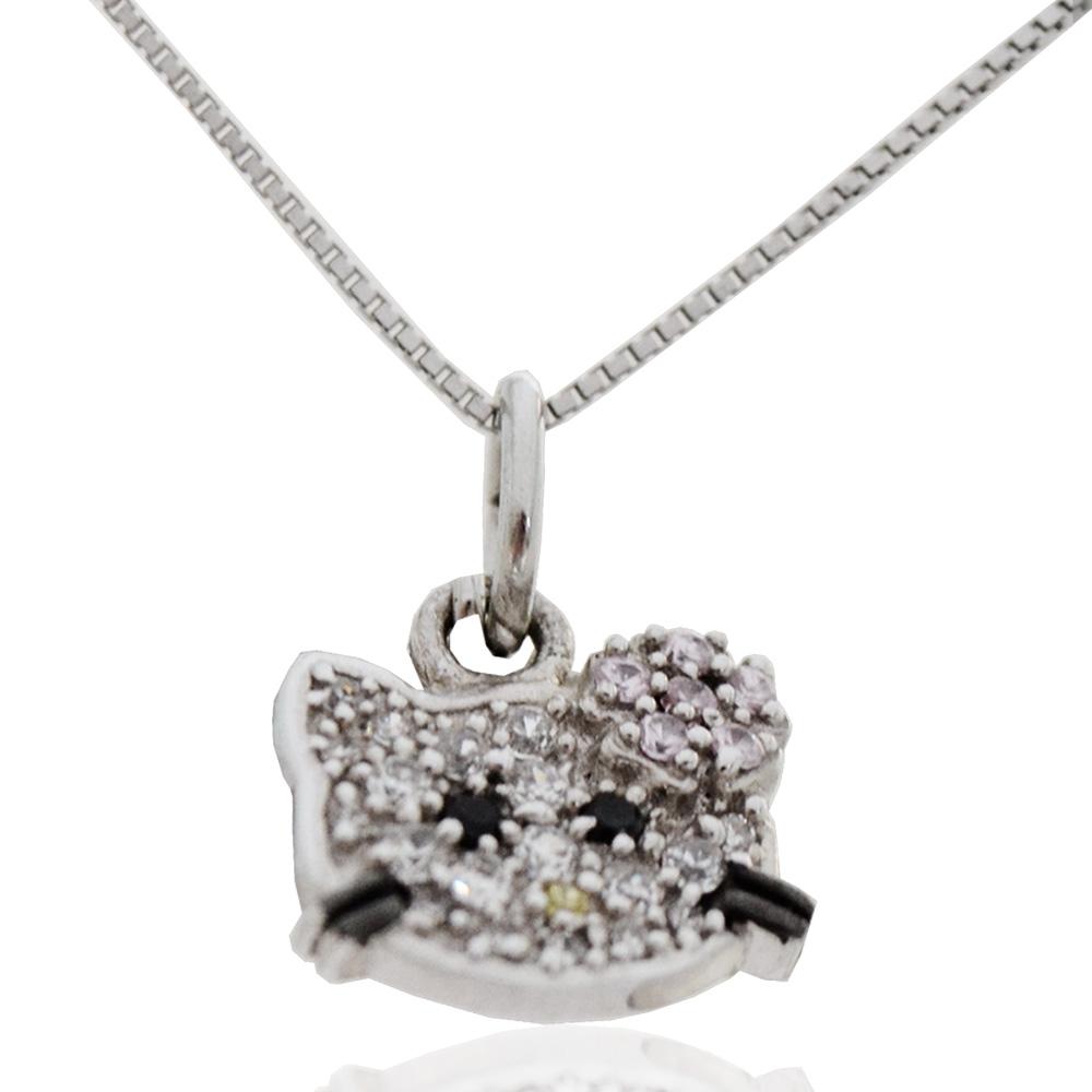 Collana hello kitty in argento 925 rodiato con zirconi colorati