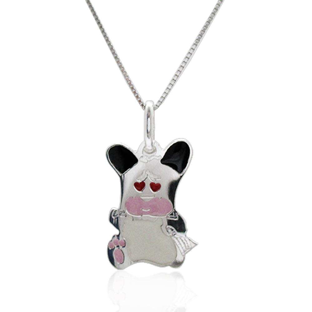 Collana veneta con ciondolo hello spank mm 19x13 in argento 925 rodiato con smalti