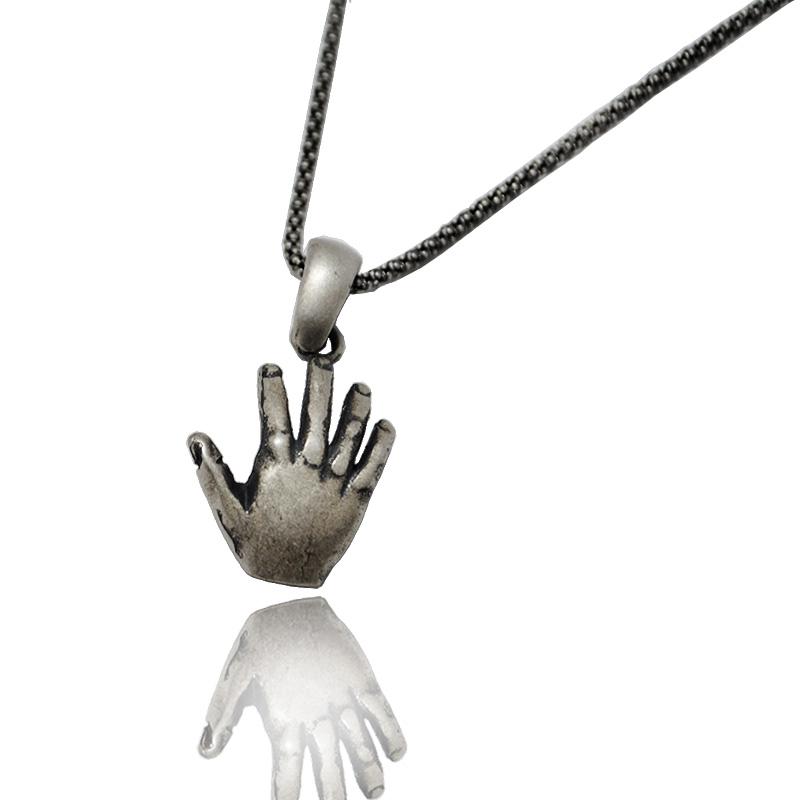 Collana popcorn cm 49 con ciondolo mano batti un cinque in argento 925 brunito satinato