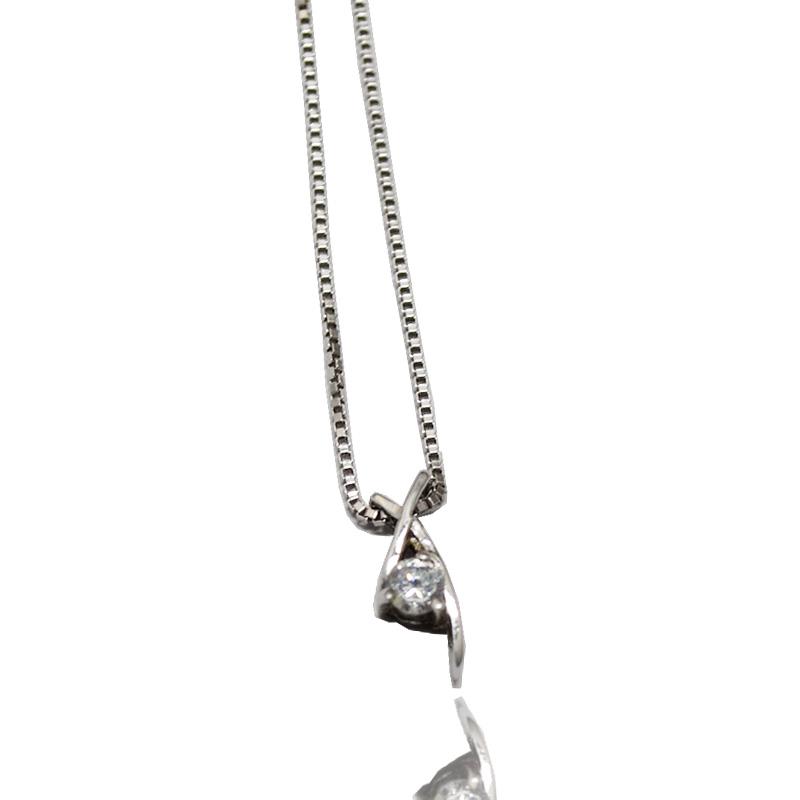 Collier con ciondolo punto luce stilizzato mm 12x4 in argento 925 rodiato con zircone bianco mm 3 in taglio brillante