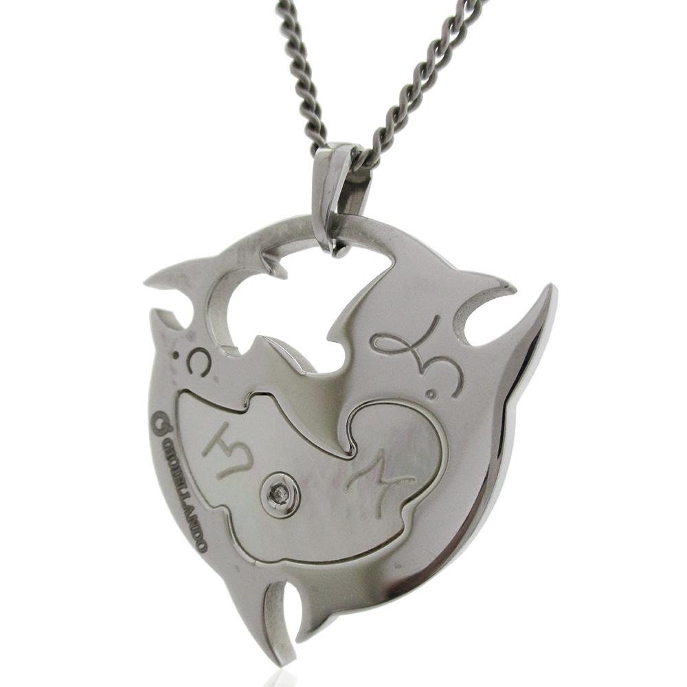 Collana forzatina con ciondolo tribale mm 34x35 in acciaio lucido con madreperla e diamante naturale