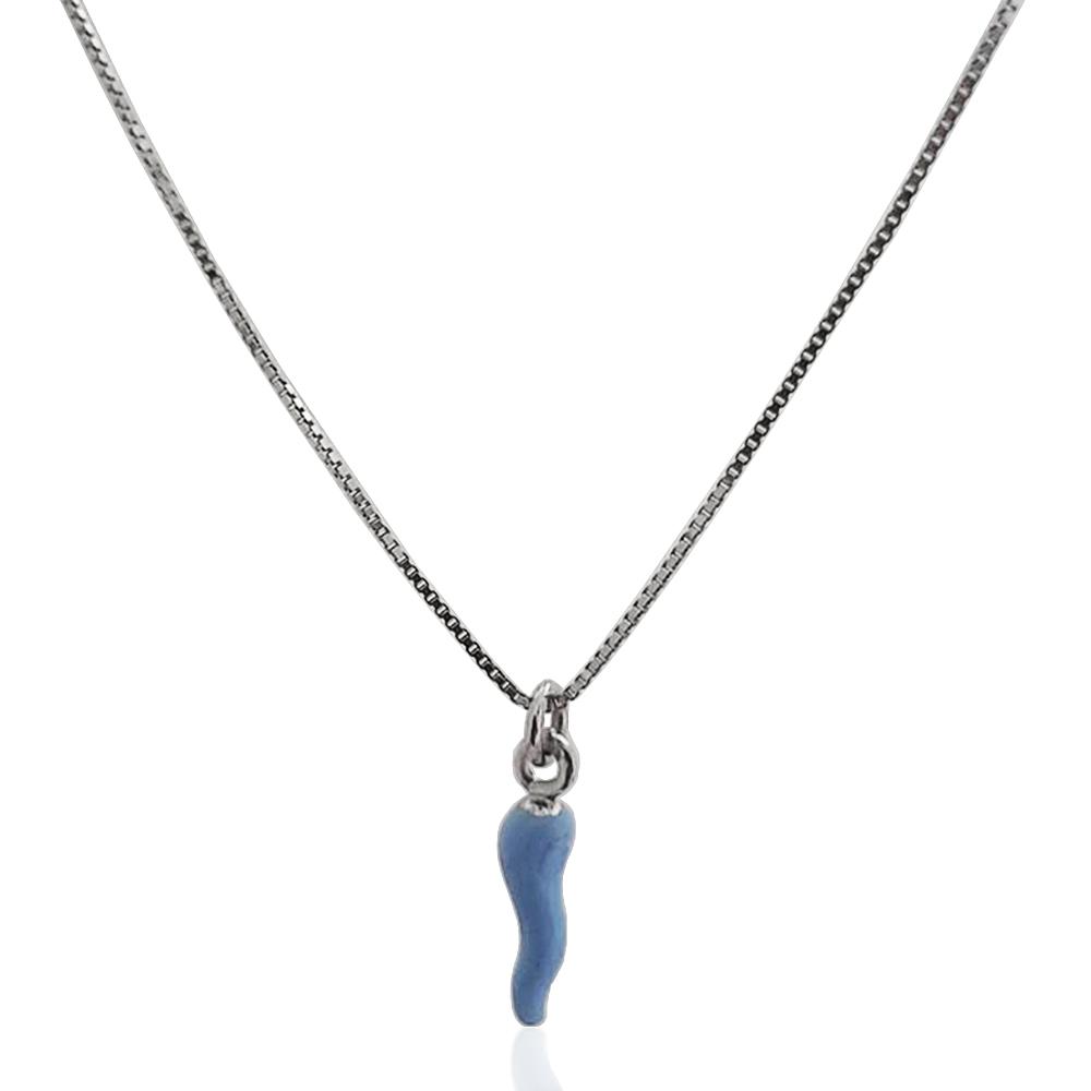 Collana scaramantica con corno celeste in argento 925