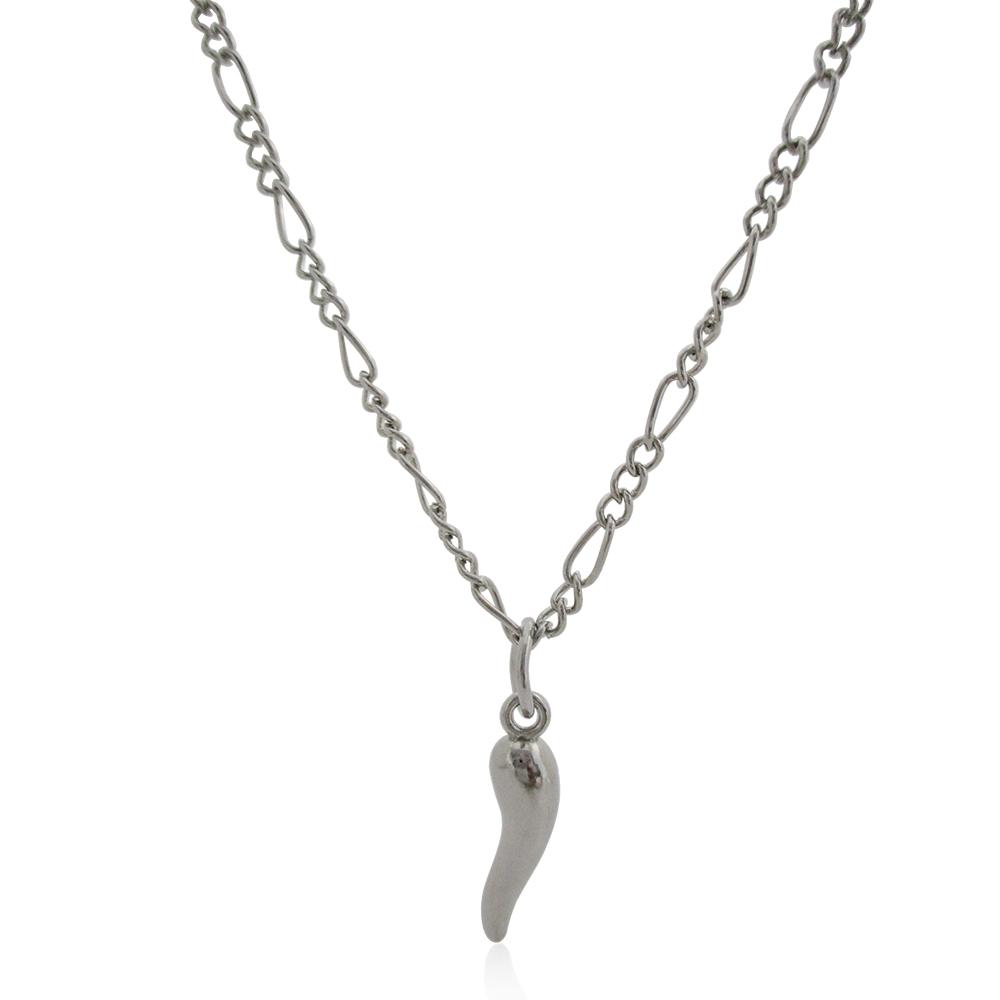 Collana in acciaio cm 50 a maglia figaro con ciondolo corno mm 25