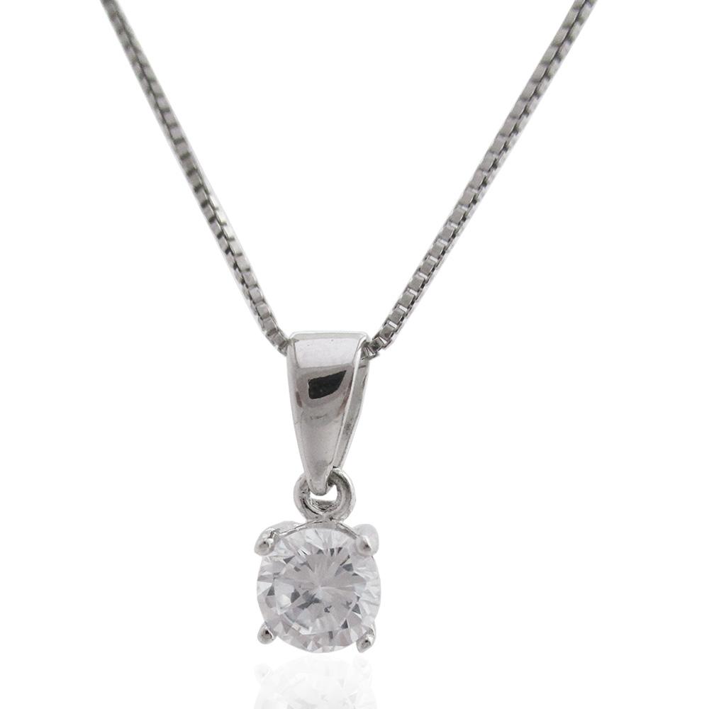 Collana con punto luce mm 5 in argento 925 rodiato con zircone bianco