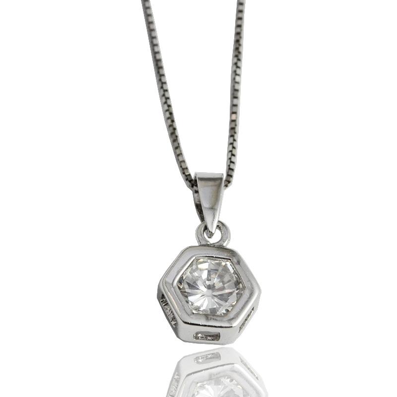 Collana punto luce esagonale mm 9x9 in argento 925 rodiato con zircone bianco