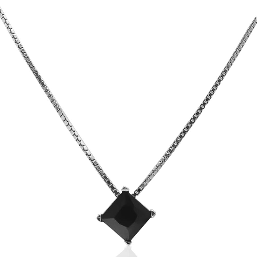 Collana punto luce nero princess mm 7 in argento 925 rodiato con zircone