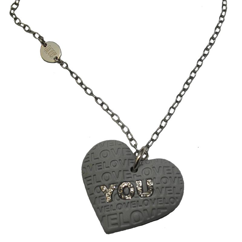 Collana kulto sweethearth acciaio e policarbonato grigio con strass