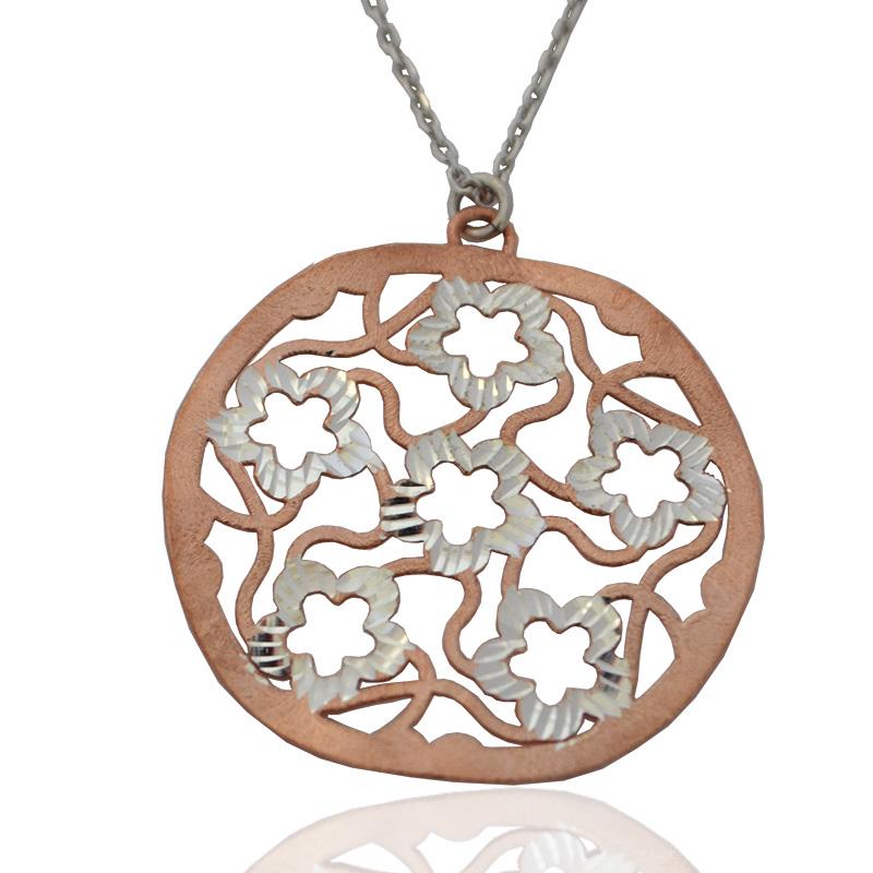 Collana forzatina cm 45 regolabiel con ciondolo margherite nel cerchio in argento 925 placcato oro rosa