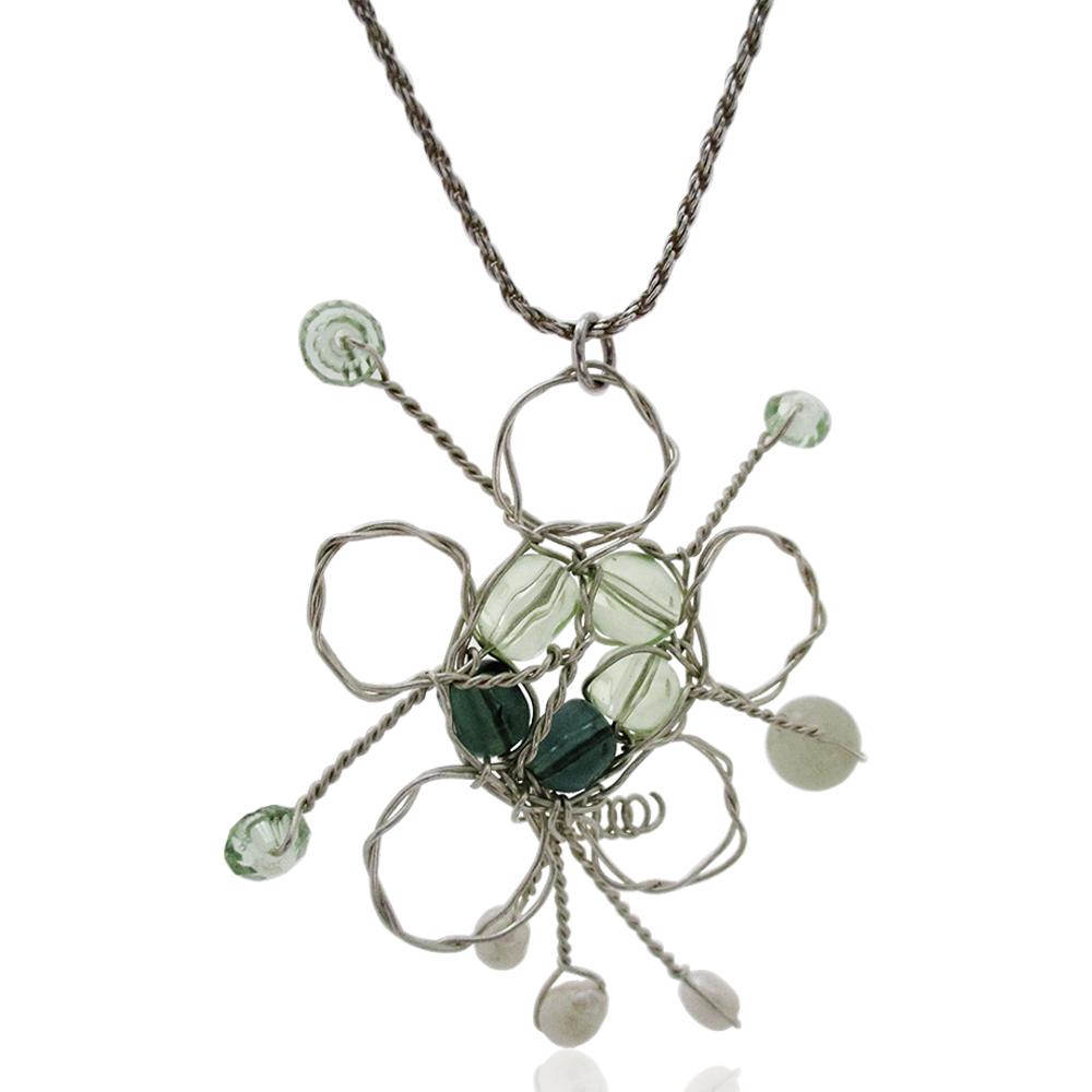 Collana funetta con ciondolo fatto a mano in argento 925 con quarzi e perle
