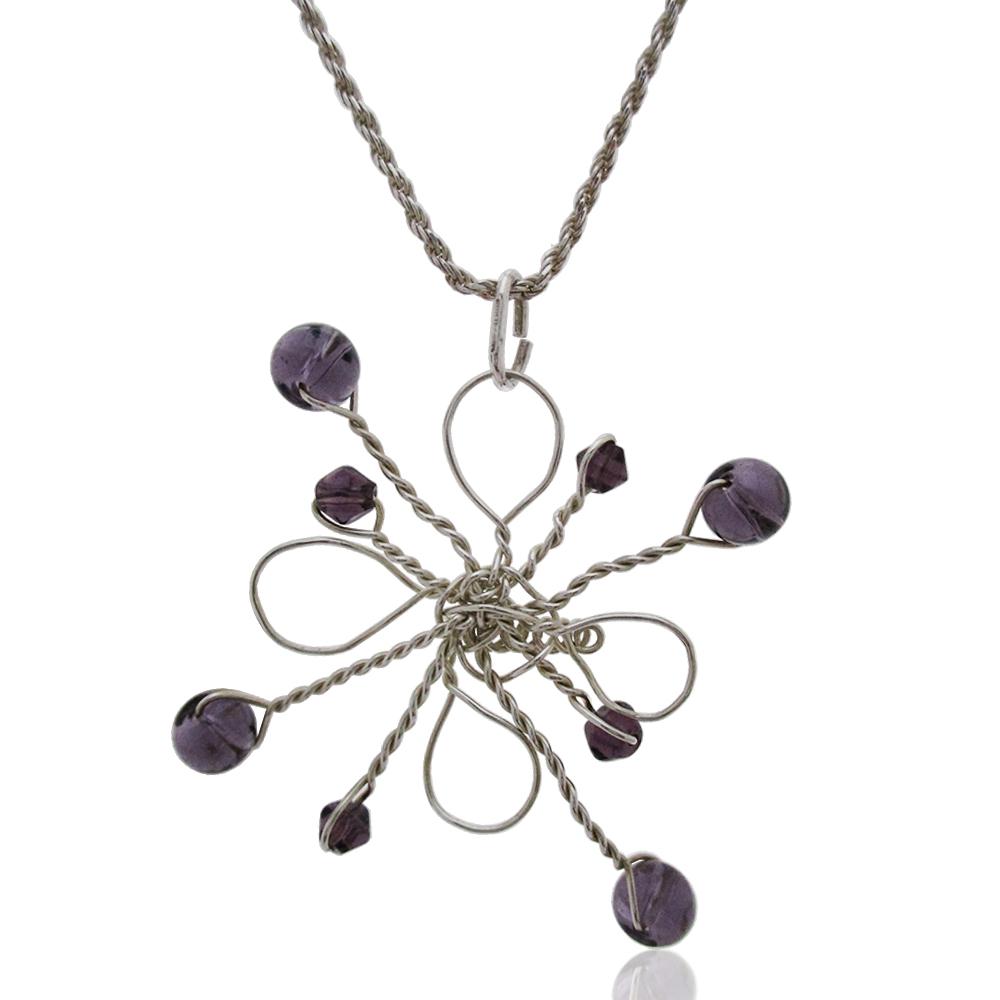 Collana funetta con ciondolo fatto a mano in argento 925 con ametista