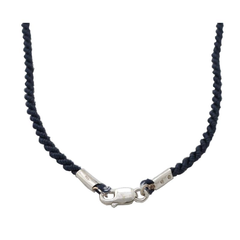 Collana girocollo funetta corda in raso blu con chiusura in argento 925 rodiato
